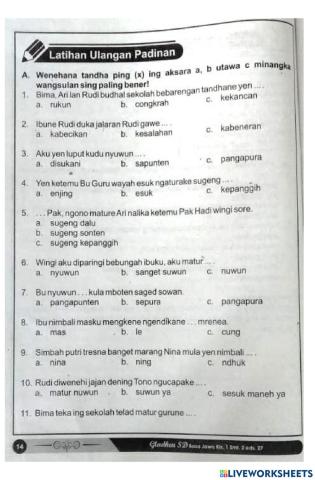 Ulangan Bahasa Jawa 1