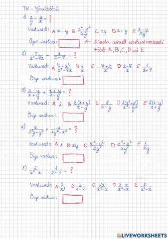 Algebraliste murdude liitmine ja lahutamine