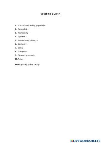 Kvarta Unit 4 Vocab 1