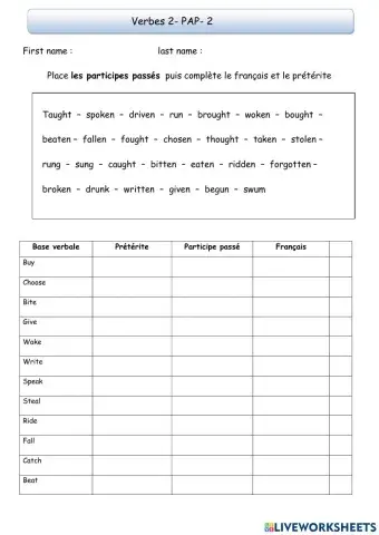 Verbe 2 PAP 2