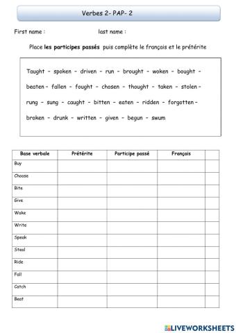 Verbe 2 PAP 2
