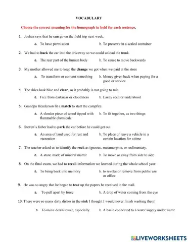 Vocabulary Bi Weekly Test