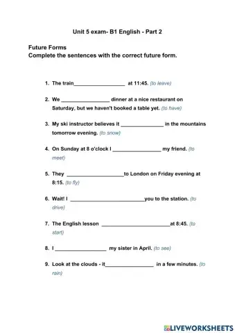 Future form + passive exam