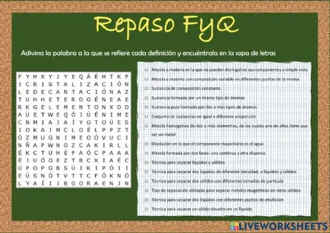 Sopa de letras Diversidad de la Materia