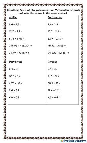 Mixed Operations with Decimals