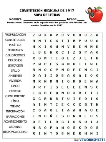 Sopa de letras Constitución Mexicana