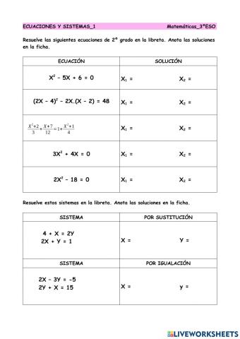 Ecuaciones y Sistemas