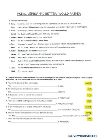 Modals verbs- had better- would rather