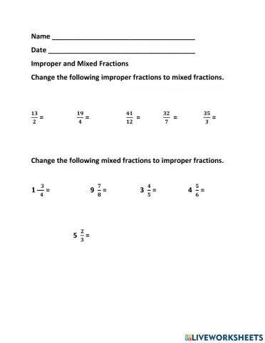 Improper and Mixed Fractions