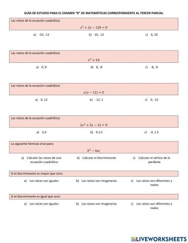 Repaso Ecuaciones cuadráticas e Imaginarios