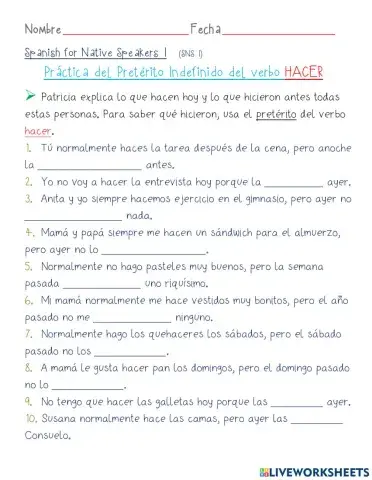 Pretérito Indefinido del verbo Hacer