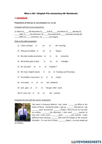 What a life ! English File Elementary- Workbook