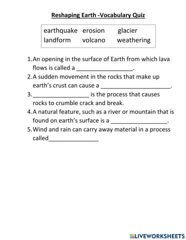 Reshaping Earth Vocabulary Quiz-1