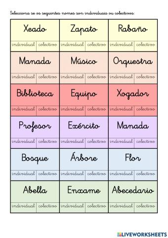 Nomes individuais e colectivos