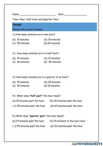 Time to the Hour, Half Hour and quarter Hour