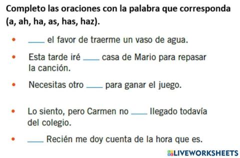 Uso del a, ah, ha, as, has, haz