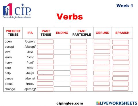 Verbs and Useful Expressions Week 1