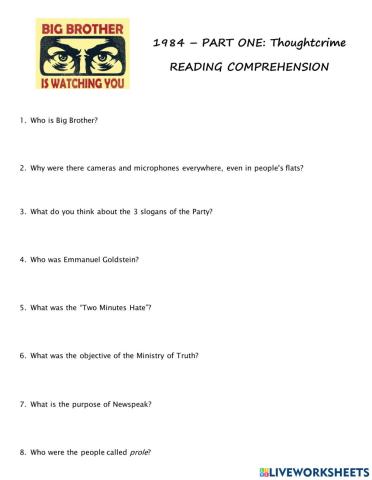 1984 - Part 1 - Reading Comprehension