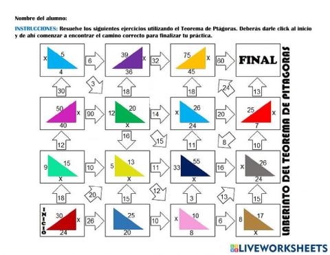Laberinto del Teorema de pitágoras