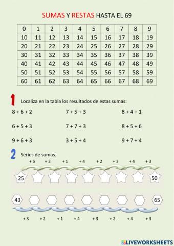 Sumas y restas hasta el 69