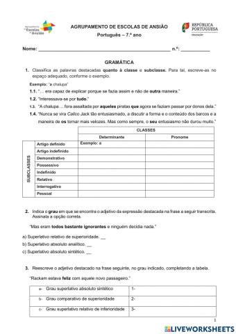 Ficha de avaliação formativa - gramática