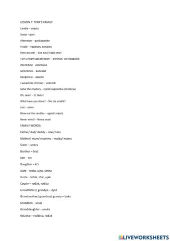 TOM'S FAMILY - LESSON 7