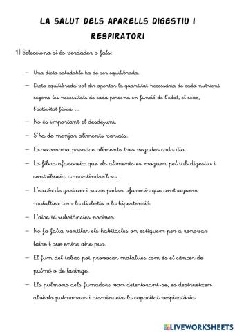 La salut dels aparells digestiu i respiratori