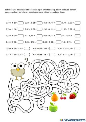 Batuketa, kenketak zenbaki dezimalekin