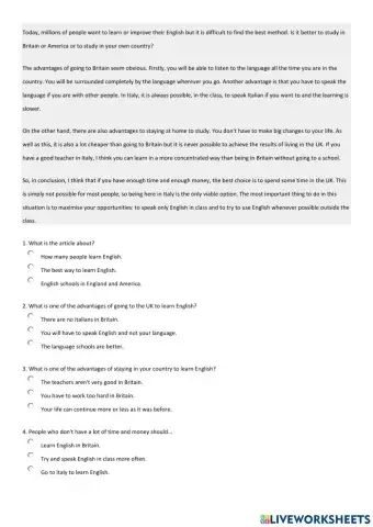 Reading comprehension  task