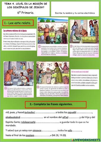 Tema 4.¿cuál es la misión de los discípulos de jesús?6º primaria tierno galván