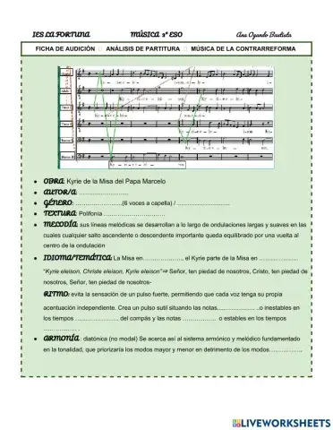 Análisis de Partirtura - Música de la Contrarreforma