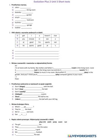 Evolution Plus 2 Unit 5 Short tests