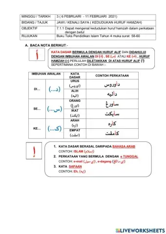 Pelajaran Jawi : Di Mana Huruf Hamzah (ء)
