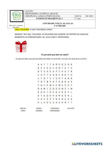 Caça palavras : o que tem na caixa?