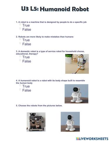 Robots worksheet