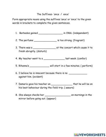 Suffixes - 'ance -ence'