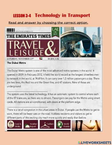 Technology in transport 2 (reading)