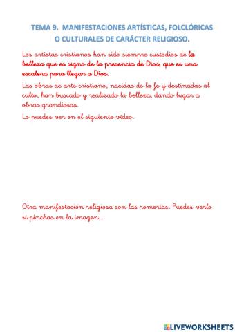 TEMA 9. Manifestaciones artísticas, folclóricas o culturales religiosas.