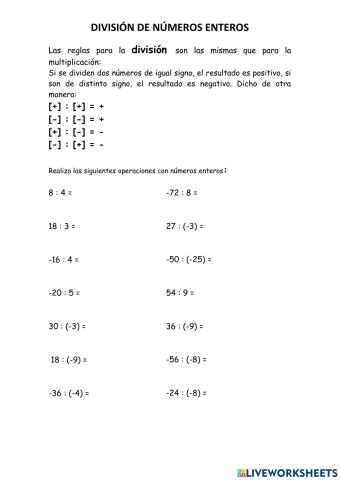 DIVISIÓN números enteros
