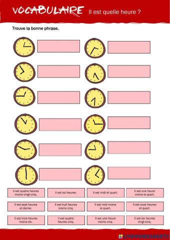VOCABULAIRE - Quelle heure est-il ? (Niveau 1)