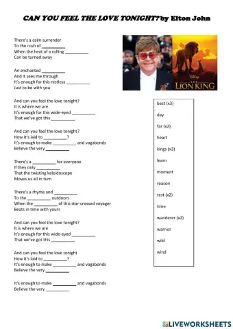 Song: Can You Feel the Love Tonight? by Elton John