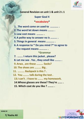 Genera Revision on unit 1super goal 4