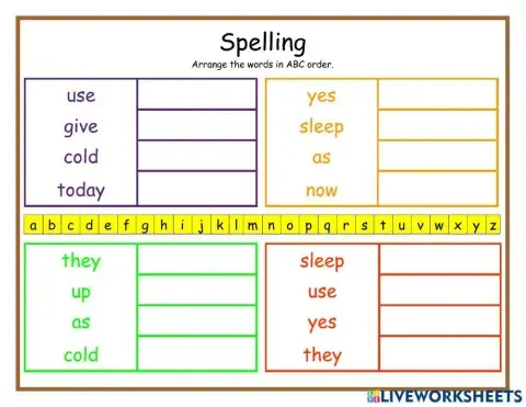 Spelling feb 8 ABC order DJ