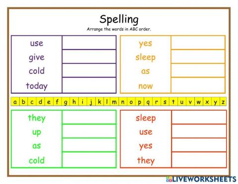 Spelling feb 8 ABC order DJ