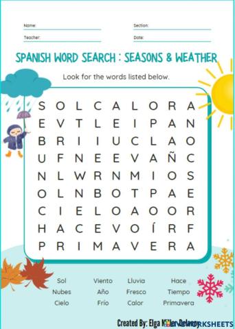 Spanish Seasons and Weather Vocabulary