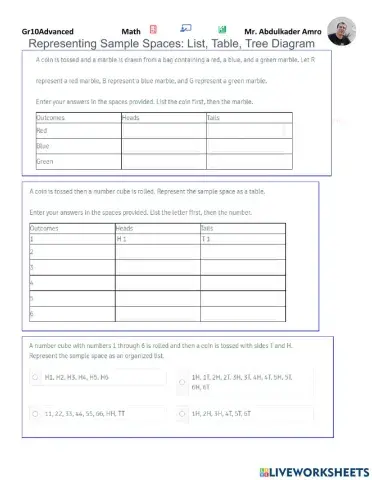 Representing Sample Spaces: List, Table, Tree Diagram