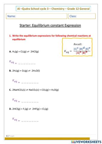Equilibrium Constant Expression