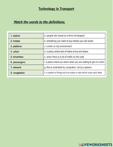 Technology in Transport vocabulary