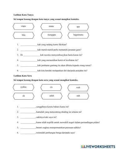 Latihan Kata Tanya dan Kata Seru