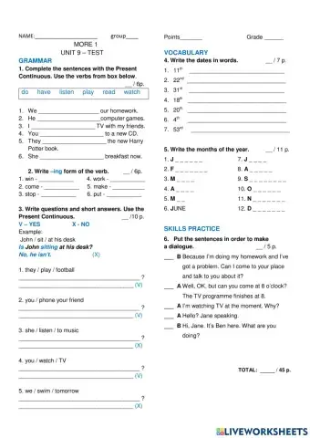 More 1 - UNIT 9 TEST